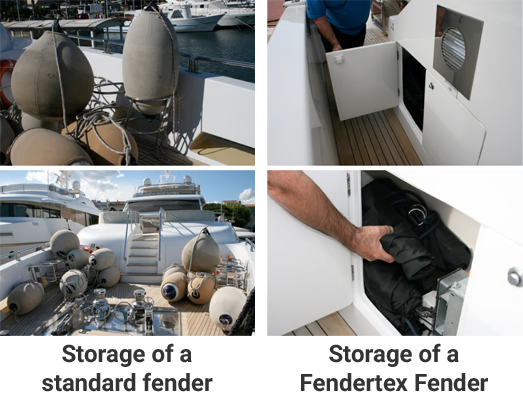 Fendertex boat fender space saving storage